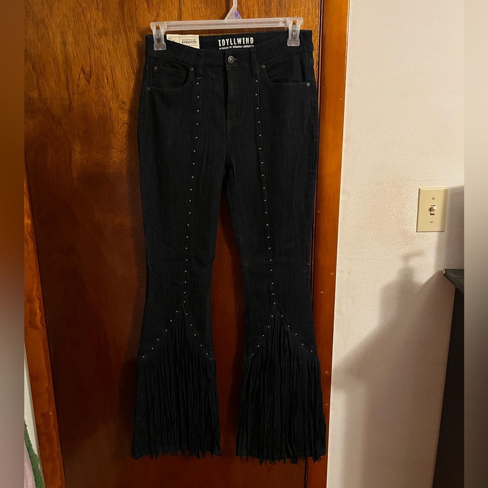 Idyllwind Dark Denim Jeans with Stud Accents/Fringe